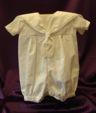 Handmade White Cotton Lawn and Guipure Trim `MAX` Christening Romper Suit