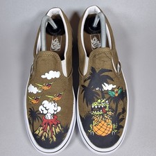 Vans Dinosaur Pineapple Slip On Shoes Size 5 Olive Green Unisex Comfort Trainers