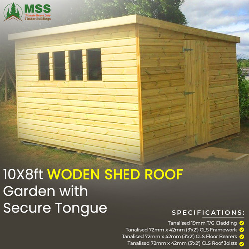 10x8ft wooden shed roof garden - 10x8ft,