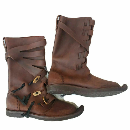 Halloween leather viking boots - leather,
