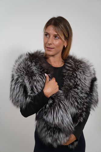 Silver fox fur shawl - fur, shawl,