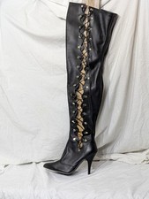Fantasy Shoes London Thigh High Leather Boots UK 8 Blk Lace/Zip