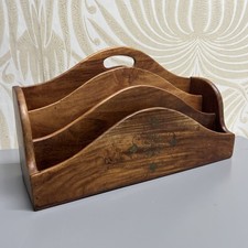 Vintage Wooden Letter Tray Desk Tidy Handmade in India Brass Inlay