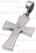 Ernest Jones Titanium Diamond Cross Pendant, Jesus Piece Crucifix Necklace Boxed