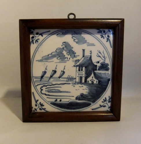 Framed antique delft tile - framed,