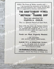 Shaftesbury Homes Arethusa Ship Children Charity 1935 small vintage print advert