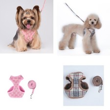 Luxury Super Soft Grey Monogram Designer Dog Cat Vest Harness & Leash S M L