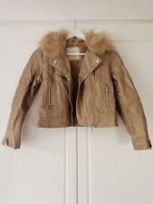 DUSTY PINK BIKER JACKET GIRLS 11 YRS FAUX LEATHER/FUR XMAS SMART PARTY WINTER