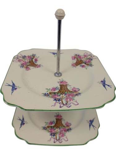 Two tier cake stand floral - two-tier,
