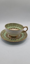 Royal Windsor Green Red Cabbage Rose Bone China Teacup Saucer UK Vintage