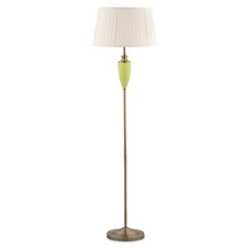 Floor Lamp Malham Large Ceramic Green Antique Brass with Ivory Pleated Shade