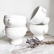 Lion Head Soup Bowl Set Vtg Onion French Aged Old Brocante White Country Pots 4