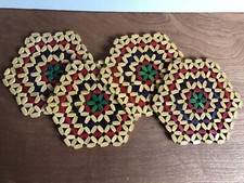 4 Wooden Beaded Hexagonal Coloured Table Mats. Excellent Condition