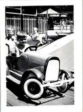 1950s Amusement Park Children In Pedal Cars Snapshot Photograph Joyful Rides