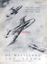 Royal Navy De Havilland 'SEA VENOM' Airplane Advert, 1954 Print : 627-47