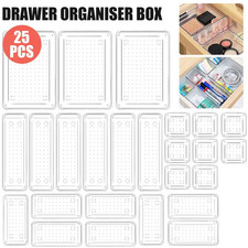 25PCS Draw Organiser Plastic Box Desk Drawer Fridge Trays Makeup Storage Divider