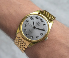 1968 Vintage Omega Geneve Automatic Gold Bracelet Men's Date Watch Silver Dial