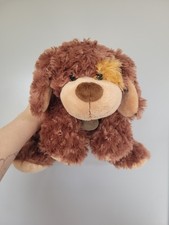 Harrods Plush Dog With Green Collar Soft Toy  Brown With Eye Patch