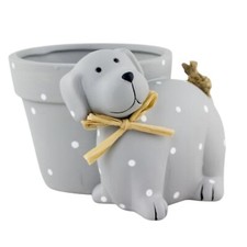 Grey Dog Plant Pot Ornament