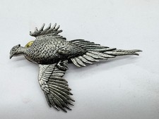 VINTAGE PEWTER PHEASANT BIRD BROOCH SIGNED A R BROWN GAME BIRD PIN BADGE
