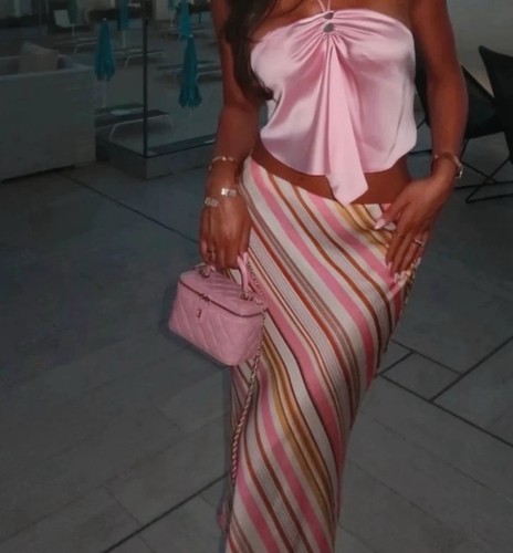 Satin striped midi - striped, skirt