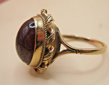 Vintage 9k Yellow Gold Georgian Style CHUNKY Ring With Cabochon Garnet Size P