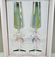 Champagne Flutes Glasses Pink Bow Cocktail Barware Home Bar Cart Bows Set of 2