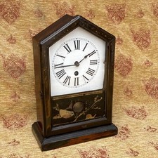 Vintage Fully Working Pointed Mantle Table Clock American Shelf Painted Bird