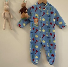 Dunnes blue Fleece Romper suit 3-6 Months teddy bear dinosaur print baby boys