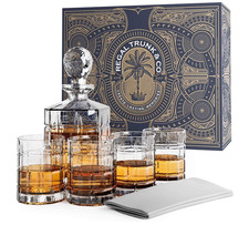 Whiskey Decanter & 4 Glass Set - Crystal Whisky Brandy Scotch