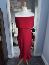 Boohoo Red Off-Shoulder Fishtail Midi Dress UK 18 – Bardot Evening Party Outfit