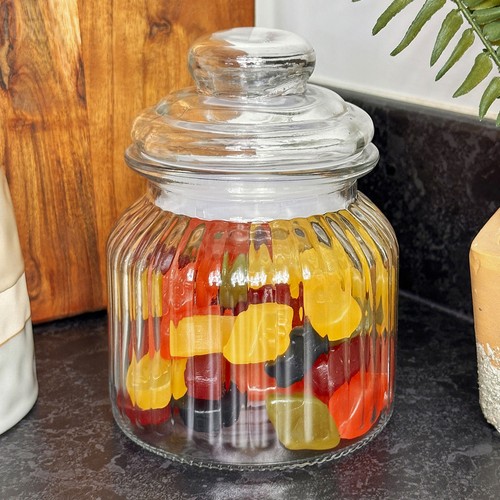 Ribbed glass sweets jar 500ml - ribbed,
