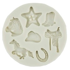 Horse Head Cowboy Shoe Saddle Star Cupcake Cake Icing Topper Silicone Mould Mold