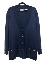Grazia Vintage Italian Navy Wool Cardigan Ladies v-neck with Gold Buttons UK 12