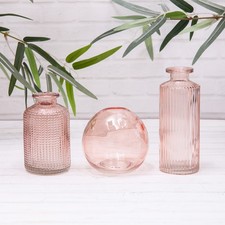 Set 3 Rose Pink Vintage Glass