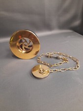 BRASS BELFAST KITCHEN SINK SLOTTED WASTE &  PLUG, CHAIN 1 1/2 INCH REFURBED