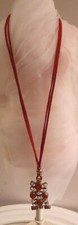 Sterling Silver Red Coral White Pearl Huge Pendant Red Chord Leather Necklace 