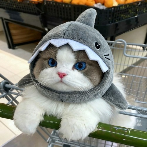 Cat shark headdress cartoon - cat,