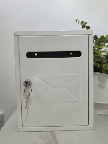 White metal post box parcel - box,