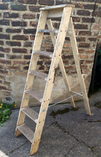 LARGE VINTAGE PINE HOUSEHOLD STEPLADDER  5 FEET TALL DISPLAY UPCYCLE OR TO USE