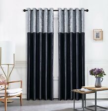 Crushed Velvet Band Curtains PAIR Eyelet Faux Silk Fully Lined Ring Top UK Sizes