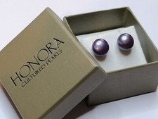 925 Sterling Genuine HONORA Cultured Freshwater Pearl Earrings Stud Boxed 24