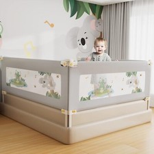 Toddler Bed Guard 150cm No-Install Adjustable Height Frog Design Gray EAQ