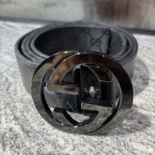 GUCCI GG 40 Silver Hardware Black Leather Belt Size 42 *AUTHENTIC*