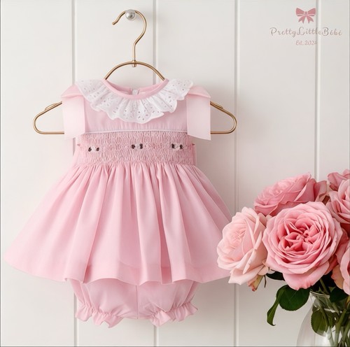 Baby pink rose smock dress - baby,