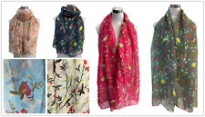 Women Ladies Soft Oriental Birds Pattern Scarf Shawl Scarves Stole UK SELLER