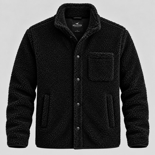 Mens black textured fleece - mens-black,