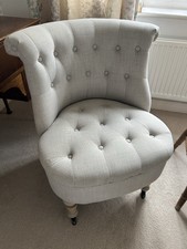 NEXT Light Grey Small Occasional Chair Button Tufted Wood Legs Great Condition