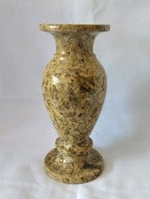 Vintage Stone Marble Alabaster Coral Fossil Flower Vase Hand Carved Classic Art