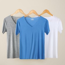 Men's Seamless Short Sleeve T-shirts V-neck Slim Fit Undershirts Modal Tops Thin